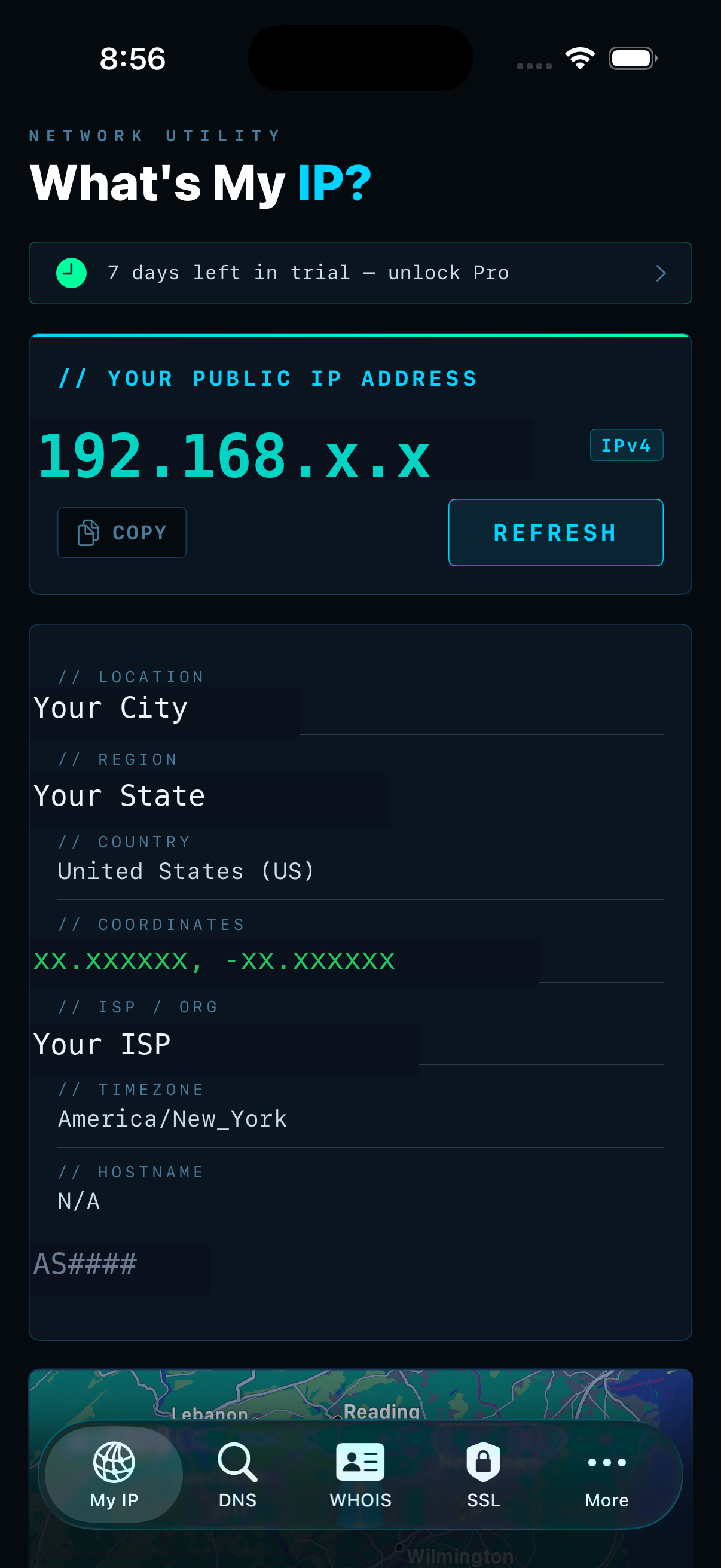 IPSuite What's My IP — public IP address, location, ISP and ASN